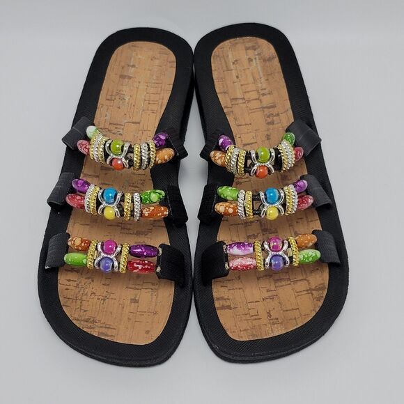 Grandco Women's Multicolor Bead Classic Cork Rubber Slides Sandals Size 9 - Picture 2 of 14